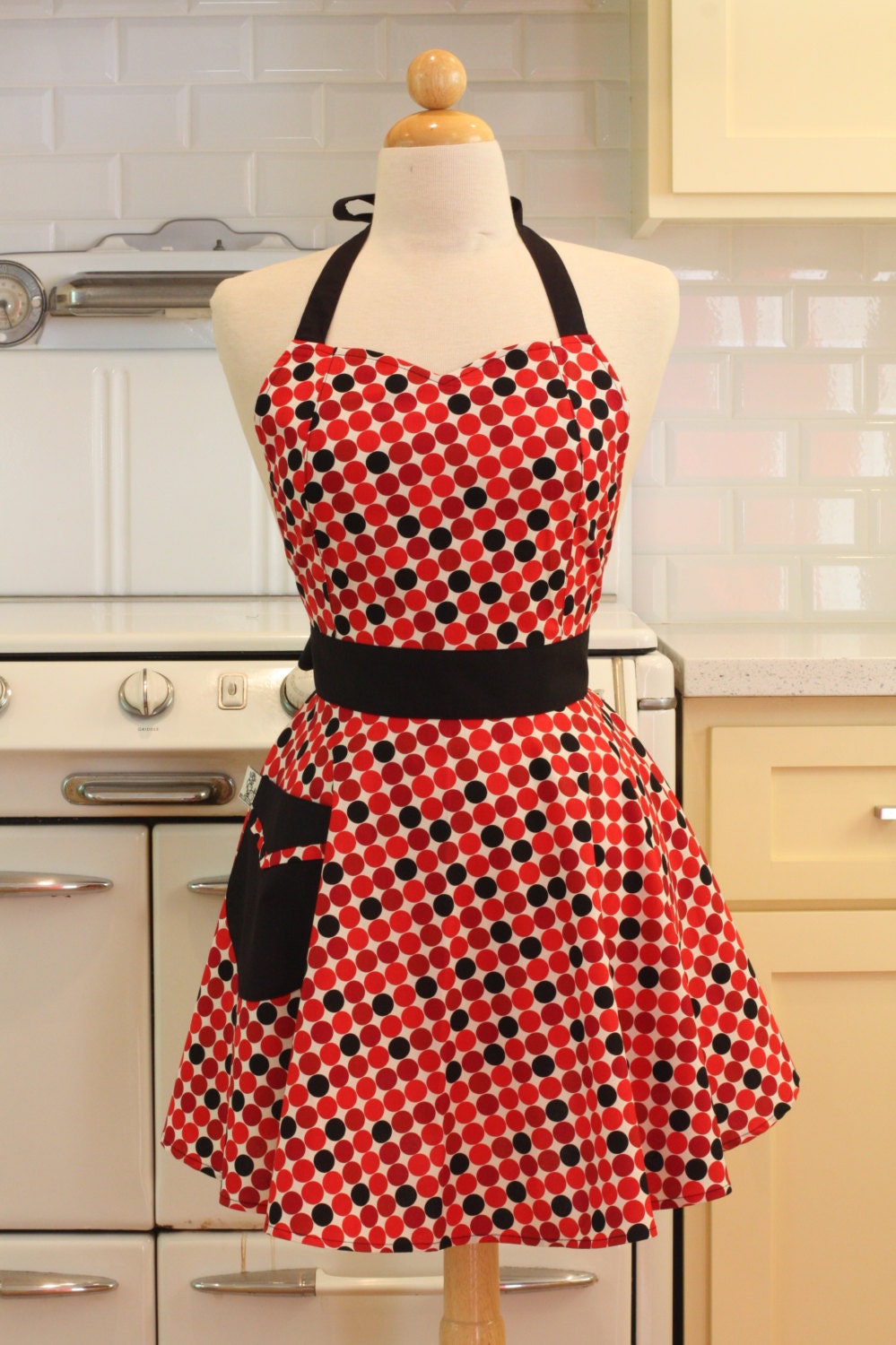 Retro Apron Red Disco Dots BELLA Full Apron