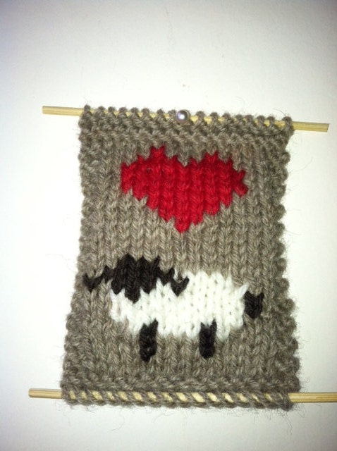 Love Ewe - Love You - I Love You - Hand Knit Valentine's Card - Small Wall Hanging Valentine