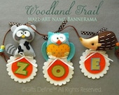 Set of 4 Woodland Trail Personalized NAME BANNERAMA - Wall Art Name Banner for Baby Nursery, Studio or Kids Room decor