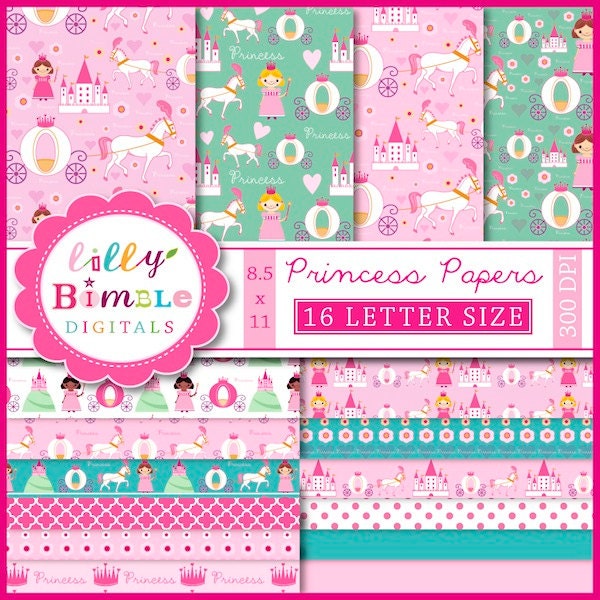 Letter size 8.5x11 digital princess papers for scrapbooking, birthdays, castle, kingdom Il_570xn