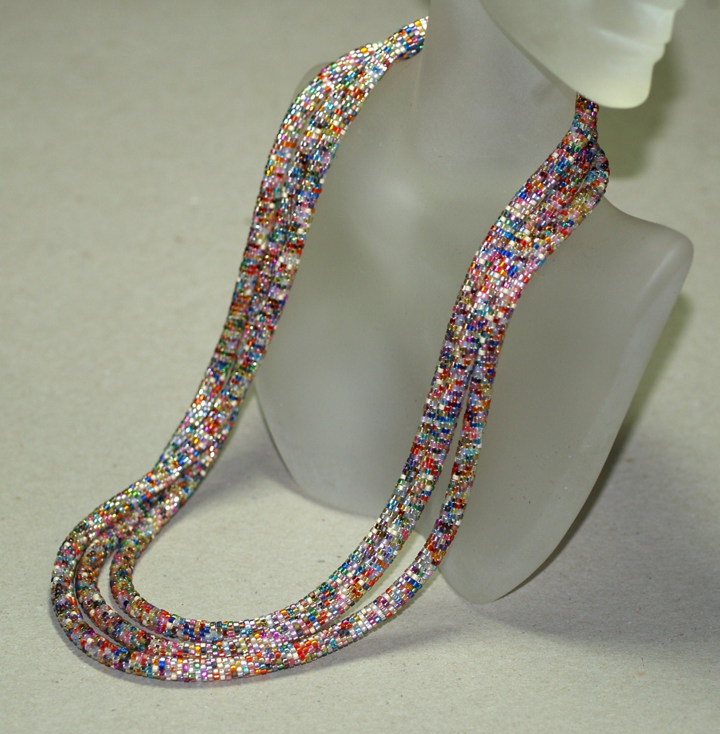 Makena ... Bead Crochet . Necklace . Rope . Long . Metallic . Colorful . Industrial Chic . Multi Color . Versatile . Beautiful . Gift