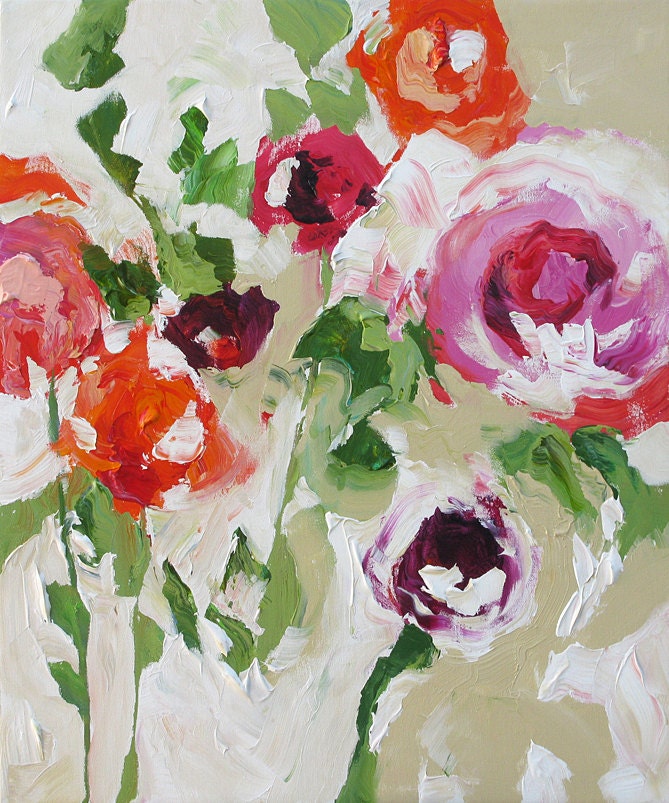 Original Abstract Floral Painting Fauve Impressionist Landscape Still Life Flowers Acrylic Painting on Canvas by Linda Monfort