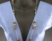 30% off SALE Statement Necklace, Smoky Quartz, Lampwork Art Glass, Liquid Sterling Silver, Opera Length
