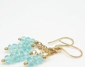 30% off SALE Aqua Blue Apatite Gold Earrings, 14k Gold Filled Chain, Hand-Forged Ozmay Designs Earwires