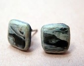 Tiny monochromatic landscape post earrings in polymer with border