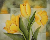 Yellow Tulips ORIGINAL 11x15 floral geometric tulip flower Watercolor Painting by Melanie Pruitt EBSQ
