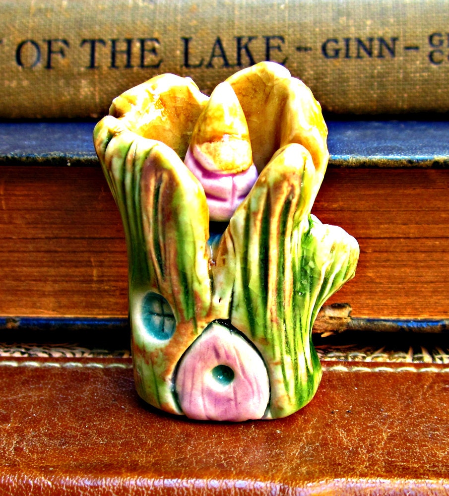 Porcelain Gnome Fairy Stump House Handmade