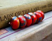 Cherry Red Blue Gold Polymer Clay Beads Handmade