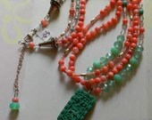 SALE Multi-Strand Glass Bead Sterling Silver Pendant Necklace