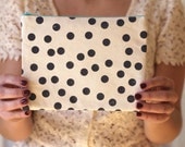 Charcoal Polka Dots Zipper Pouch, Hand Printed Canvas