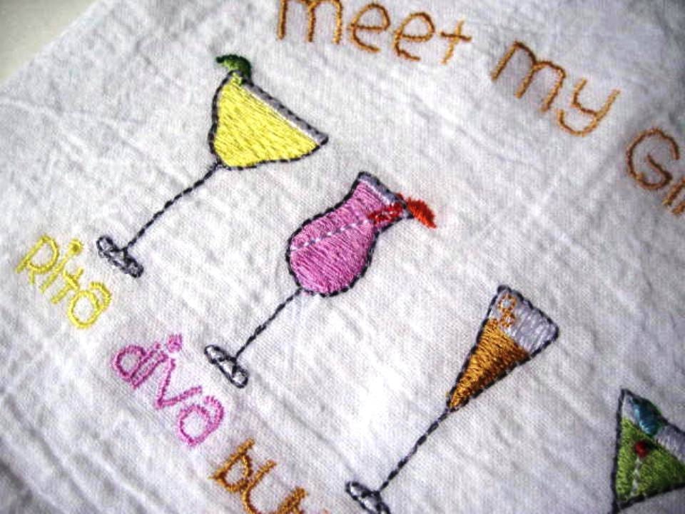 Cocktail Towel - Embroidered Cotton Kitchen Towel - Genuine Flour Sack Towel - Bar Towel