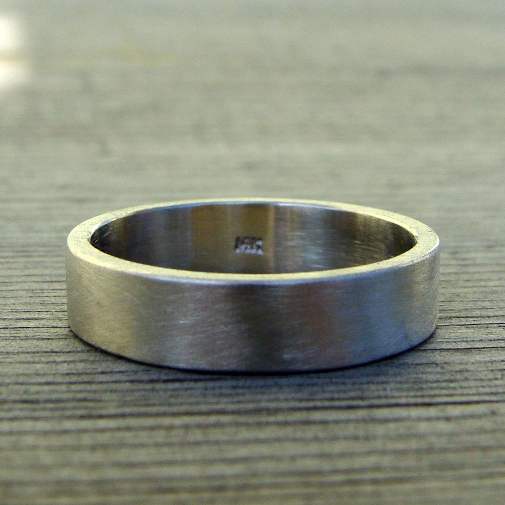 Simple 5mm Wide Wedding Band - Recycled 14k White Gold, Matte, Made to Order