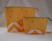 Yellow Chevron Zipper Pouch Set