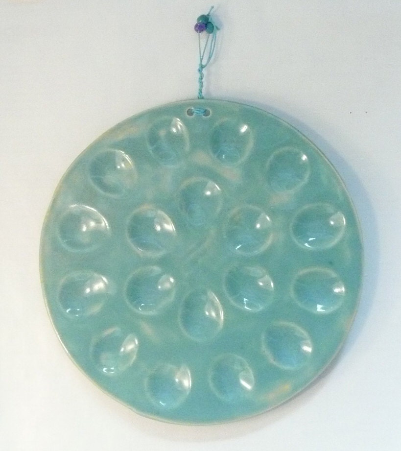 Deviled Egg Serving tray or platter in aqua blue - SHIPS TODAY
