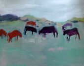 Original painting large abstract cows distorted  pamela munger