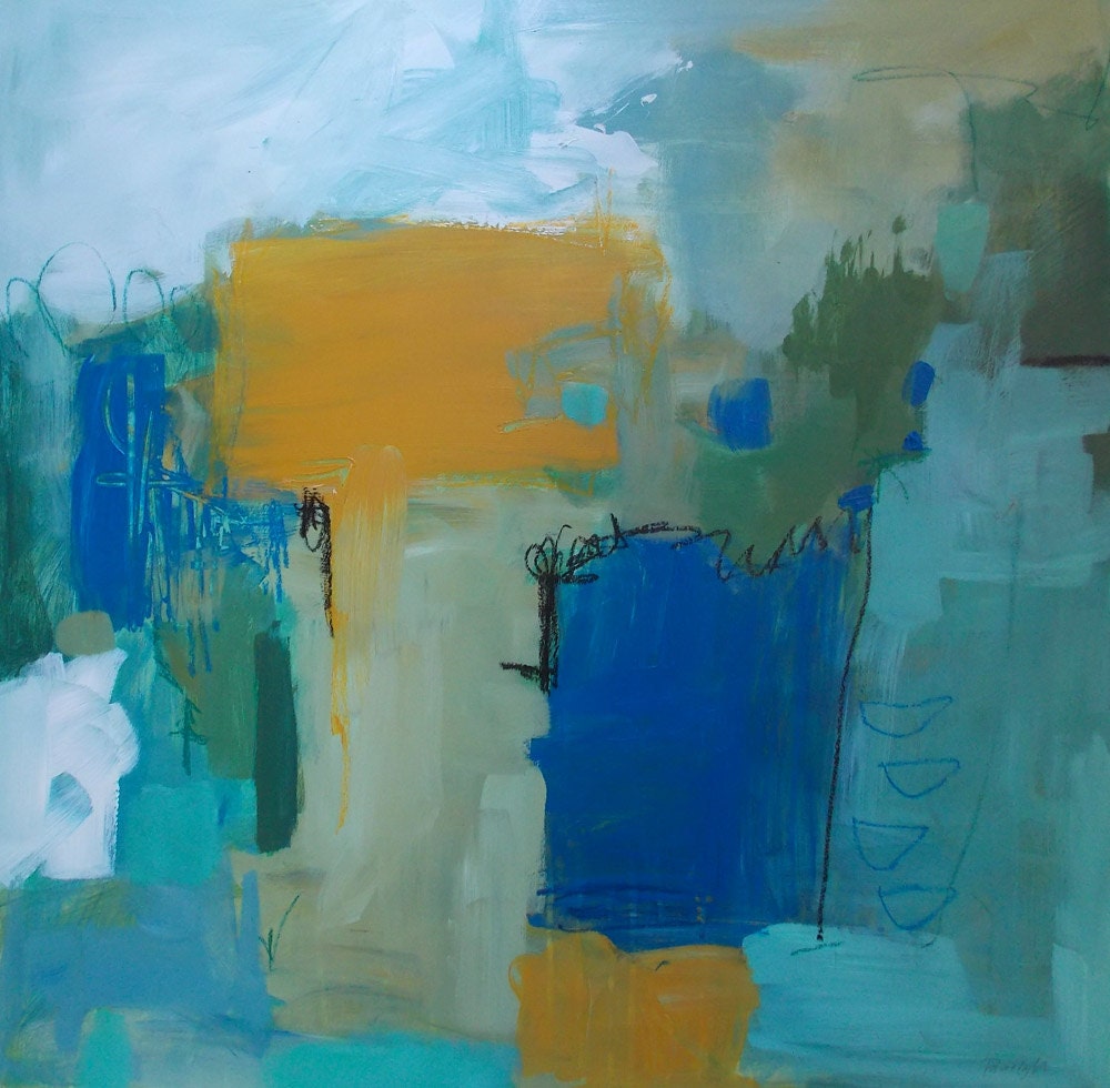 abstract painting acrylic and oil pastel on wood panel modern art