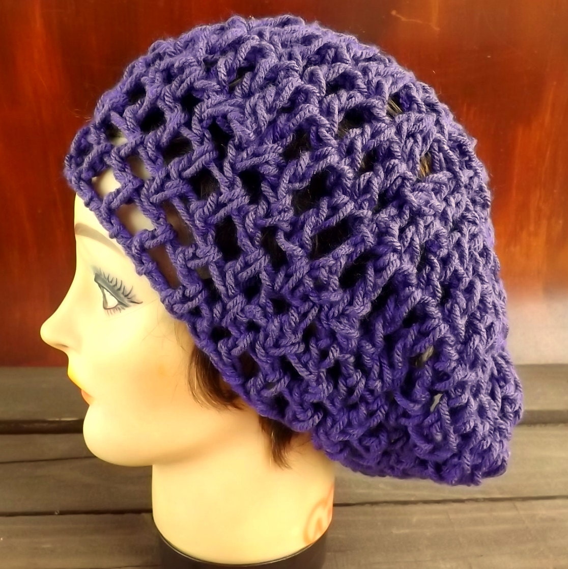 Crochet Hat Women Hat - Slouchy Womens Beanie Hat Lace Hat in Purple - Crochet Womens Hat - Custom Order