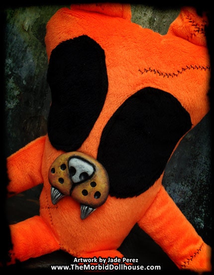 Zombunnie - Orange Zombie Bunny - Soft Stuffed Animal with Clay Mouth