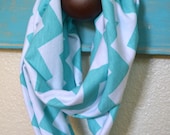 Baby or Toddler Girls Infinity Scarf - Aqua White Chevron