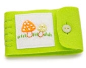 Small Felt Needle Book, Hand Embroidered, Lime Green, Orange Mushroom, Felt Needle Case, Kawaii Needlebook, Woodland Forest