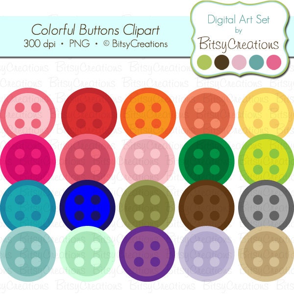 Colorful Buttons Digital Art Set Clipart by BitsyCreations INSTANT DOWNLOAD