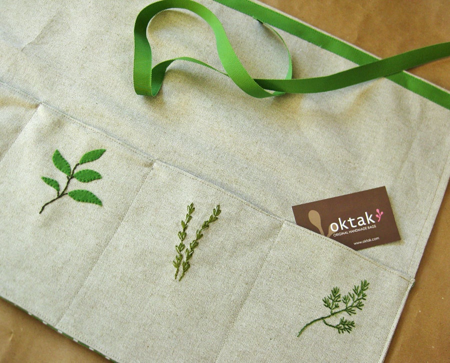Gardening Apron - embroidered herbs - oktak
