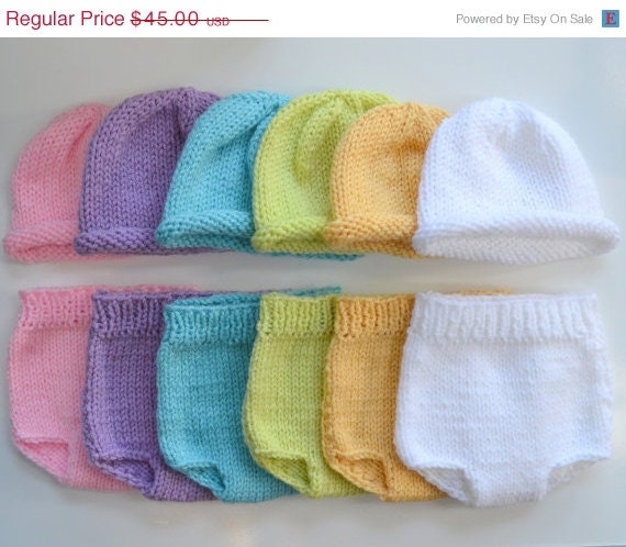 SALE 1 Unigender NeWBoRN Boy Girl BaBy Diaper Cover Hat SET PHoTo PRoP MusT HavE Pastel Spring Easter PiCk CoLor Take Home Outfit KNiT to O