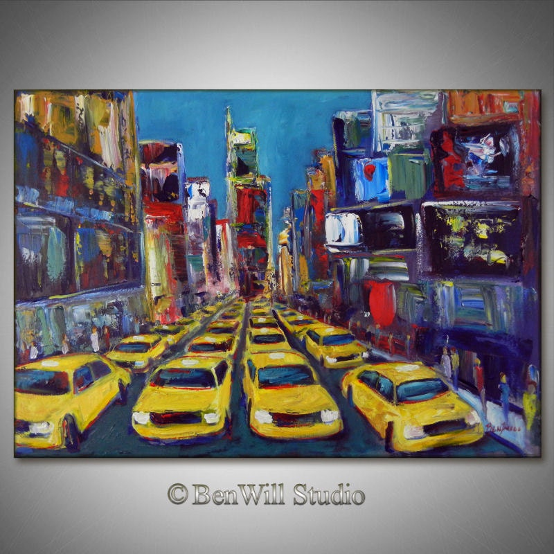 New York CITY Painting Large Colorful Abstract Cityscape Art  - TIMES SQUARE 40x28 Original Art by BenWill