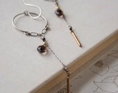 Stella Earrings- smoky quartz, vintage brass, sterling silver, goldfill.