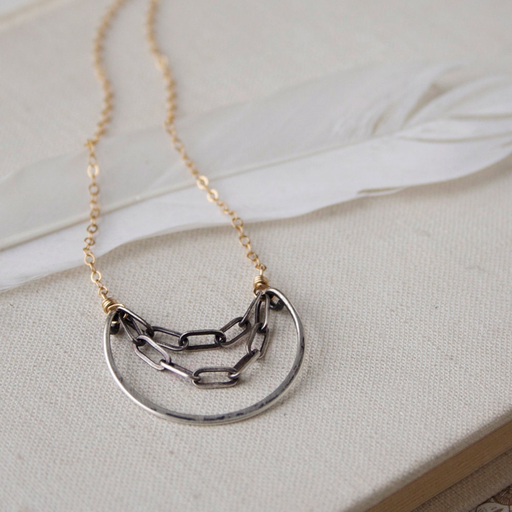 Mixed Sterling Drape Necklace- sterling silver, goldfill.