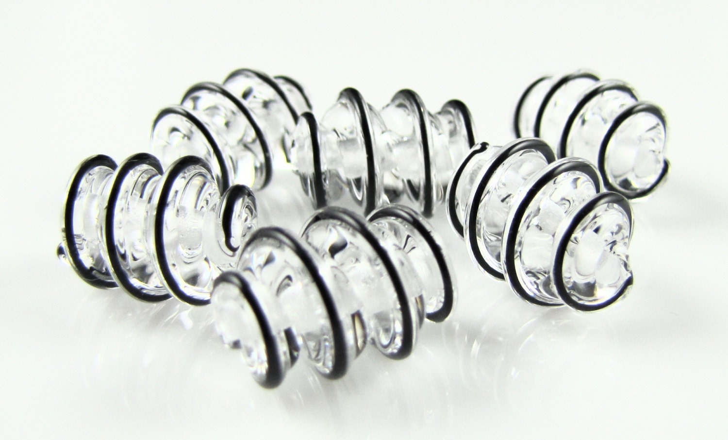 Clear and Black Corkscrew Swirls Lampwork Glass Beads (6)