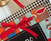 Knob Notes: Chalk Cloth Write-on Reversible Chalkboard / Memo Board - Sock Monkeys - Sale take 20% off