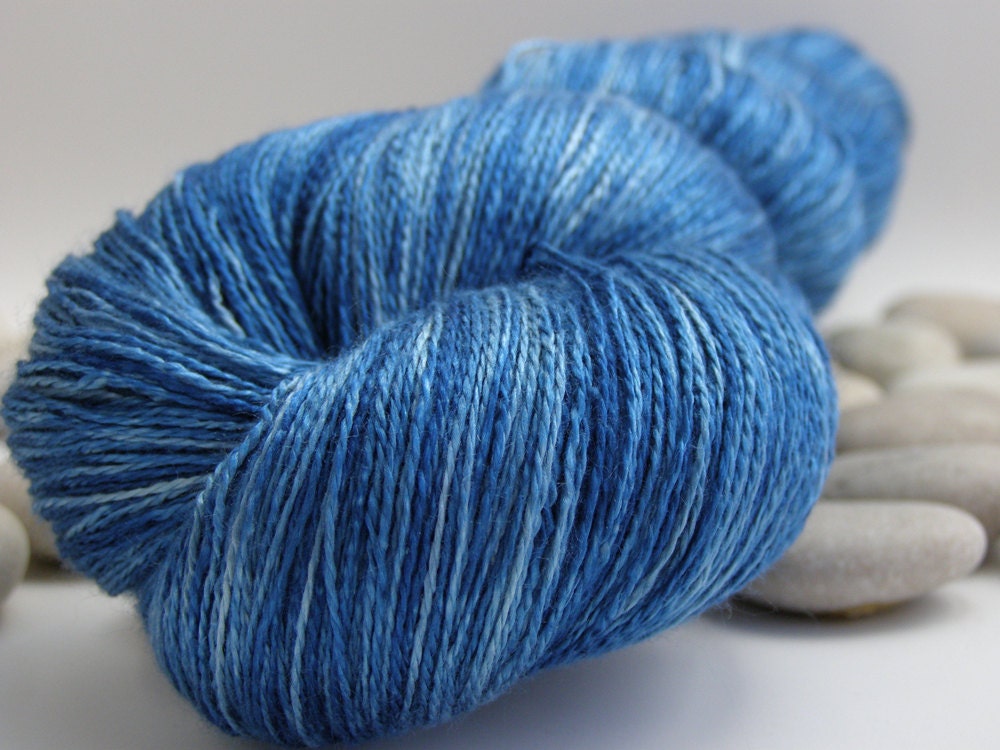 Hand Dyed Yarn Swiss Silk - Lace Weight, Variegated, 980yds - Denim