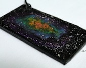 Rainbow Galaxy Watercolor Painting Paper Necklace OOAK