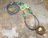 Birds Nest Necklace, Blue and Purple Art Jewelry, Birds of a Feather, TPMB