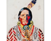 Bold Southwestern Decor, American Heritage Collection: Warrio BOX PRINT, Reproduction on Wood, Native American Indian Portrait