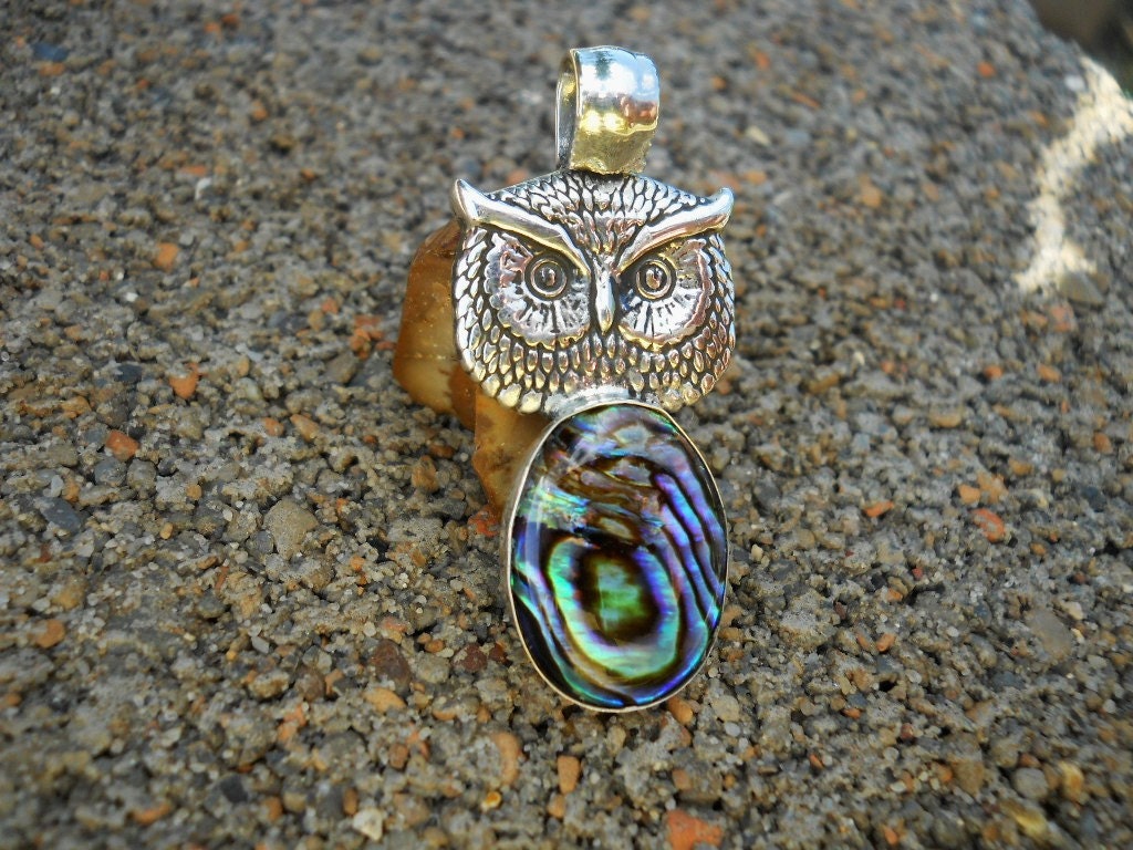 Owl pendant sterling silver abalone Choctaw native american jewelry
