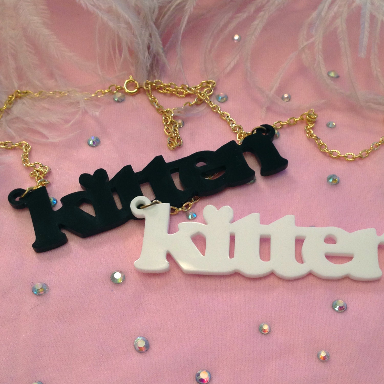 Black or White Acrylic KITTEN Necklace