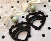Black, Glittery Minty, and White Sweetheart Earrings
