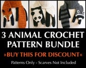 Digital PDF Crochet Pattern Bundle - 3 Crochet Patterns for Animal Scarves - DIY Fashion Tutorial - Instant Download
