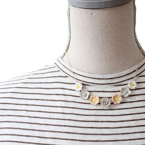Pale Grey and Beige Statement Necklace
