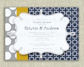 Modern Bridal Couples Shower Invitation Gray Navy Gold Polka Dots DIGITAL Printable by girlsatplay Il_170x135