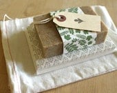 Letterpress GIFT SET - Six Note Cards (Brown Oak Leaves) Essential Oil Soap and Gift Tag