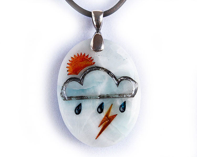 Sunshine on a Rainy Day Weather Necklace - Engraved Stone Pendant