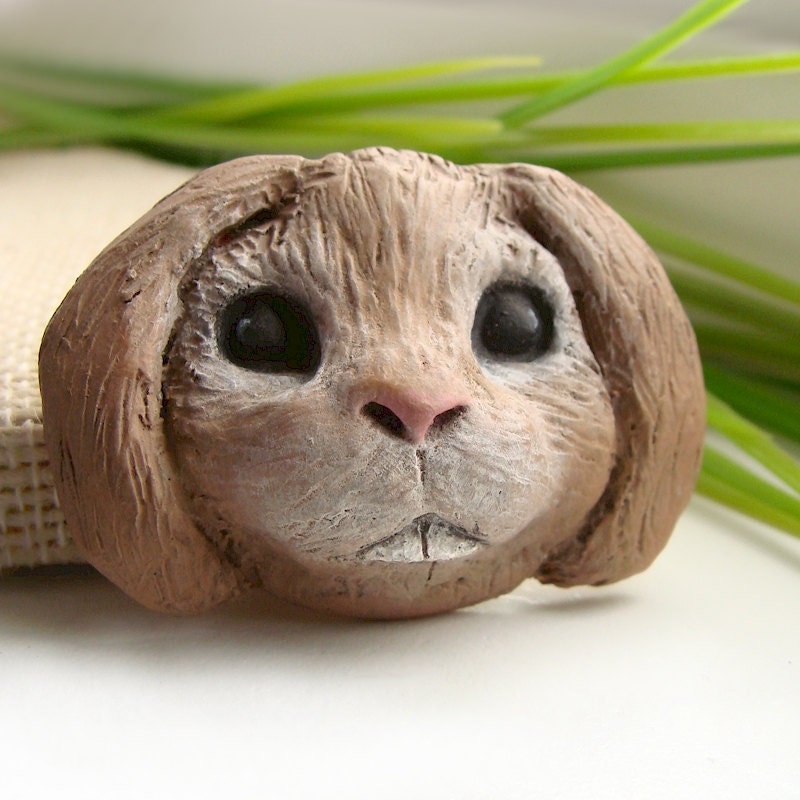 Flopsy Bunny Rabbit Tan Lop Eared Bucktooth Spring Easter Animal Cabochon Art Doll Face Cab Mopsy Brown Peter Cottontail Polymer Clay 2903