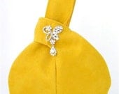 yellow handbag, wristlet BAG, ultrasuede purse, evening bag, vegan clutch