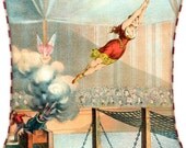 Shot from a cannon, circus cushion/pillow  with gold gilded linen and fun STRIPED piping