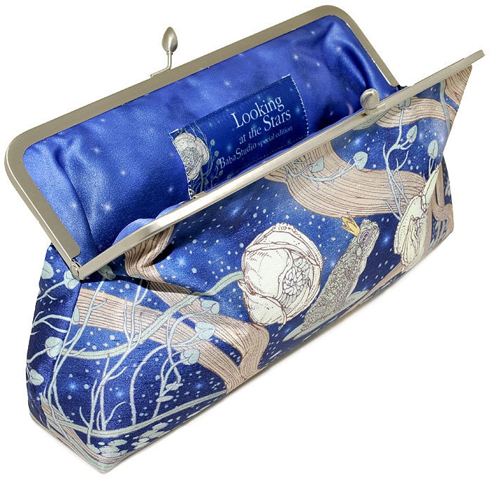 Printed Romantic Oscar Wilde LARGE clutch in dupion and printed satin. Unique, designed by Baba Studio.