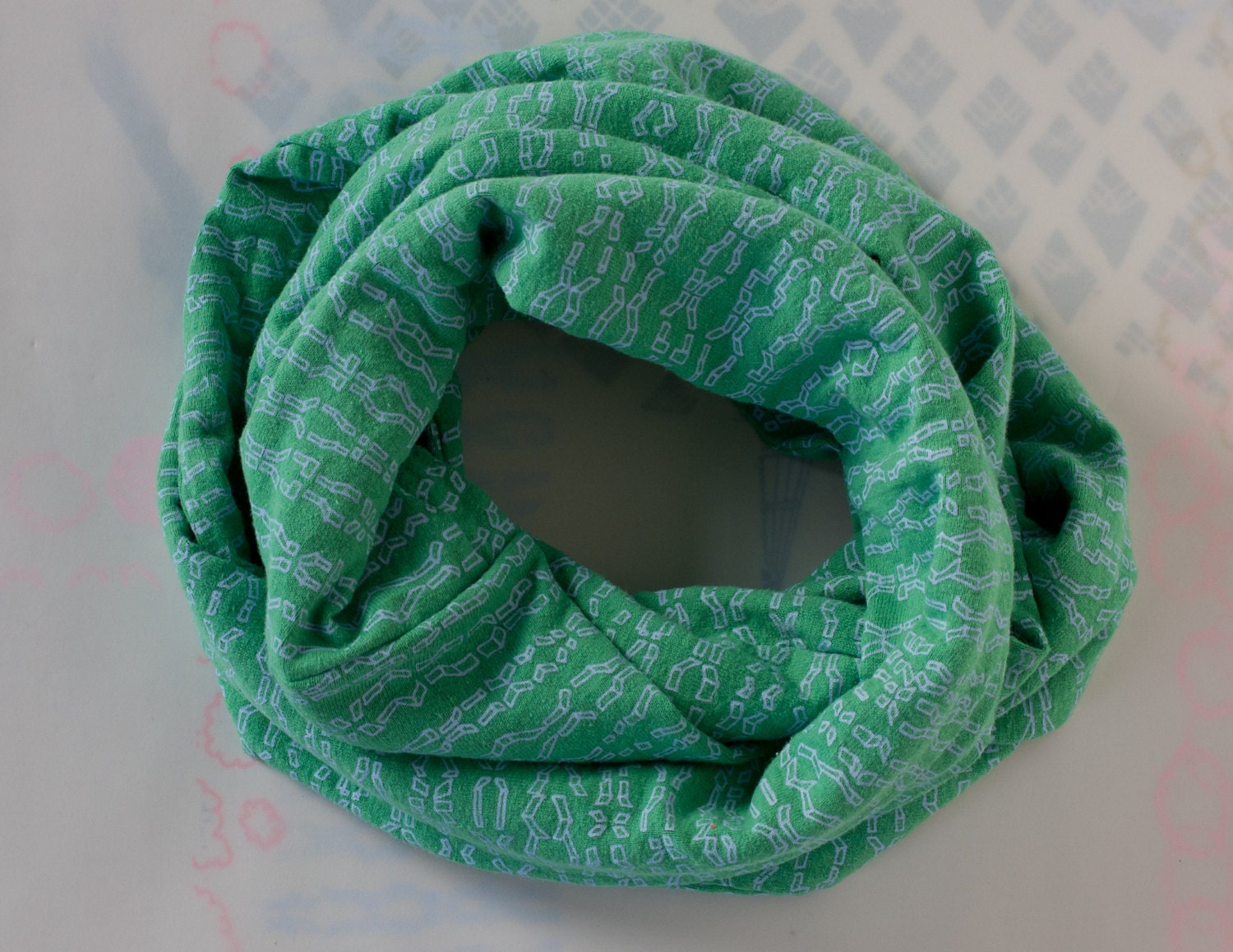 Hemp Jersey Hand Printed Circle Scarf - Green Links