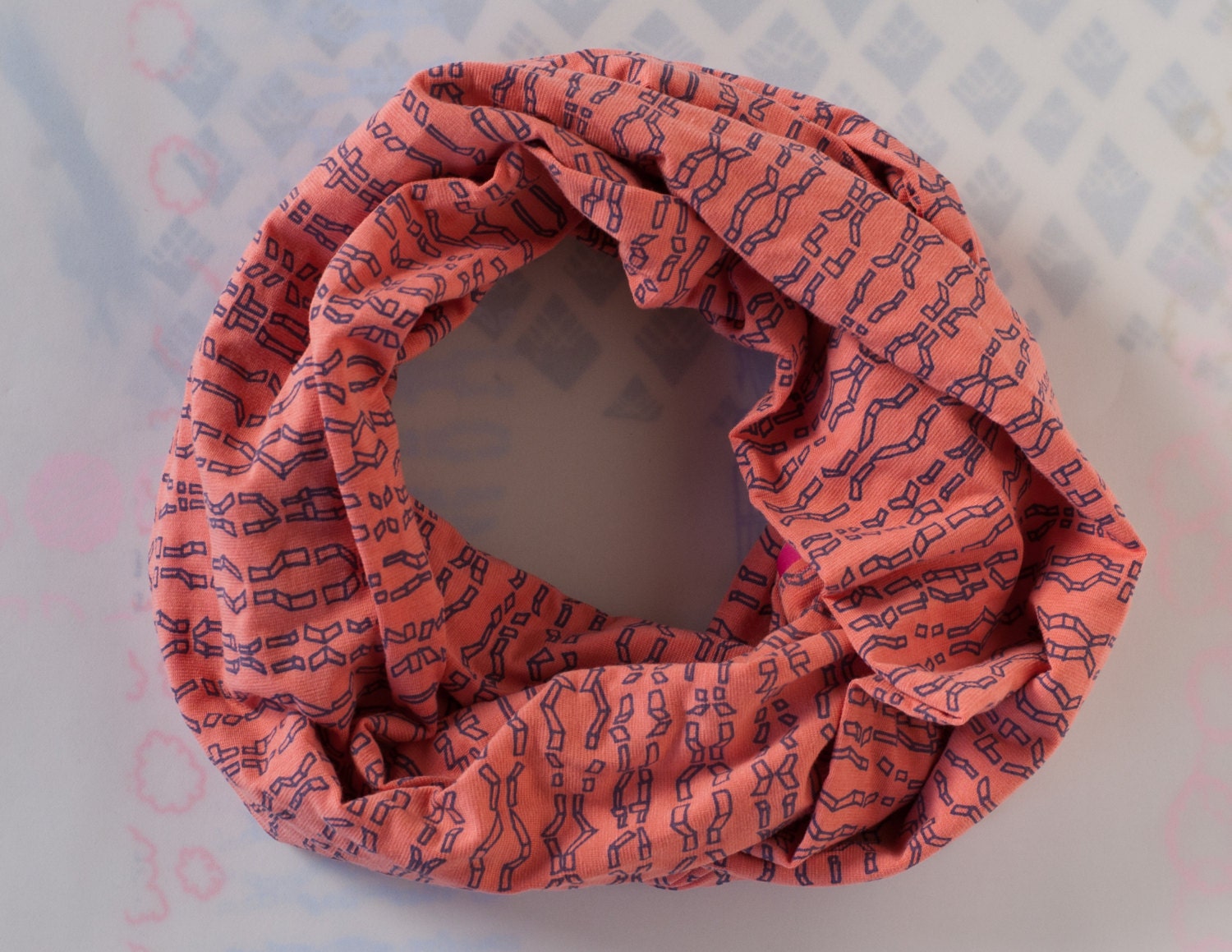 Organic Cotton Jersey Hand Printed Circle Scarf - Orange Links